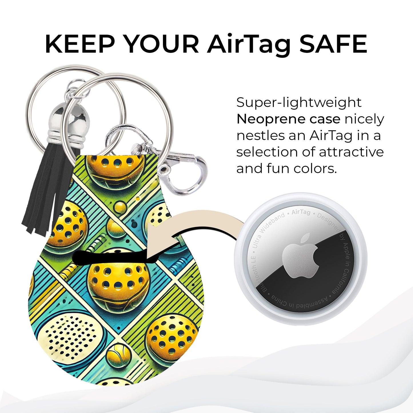 Jolitee Neoprene AirTag Compatible Case Keychain – Durable & Stylish Holder with Secure Ring and Clip, Compatible with Apple AirTag (Pickleball) by Jolitee